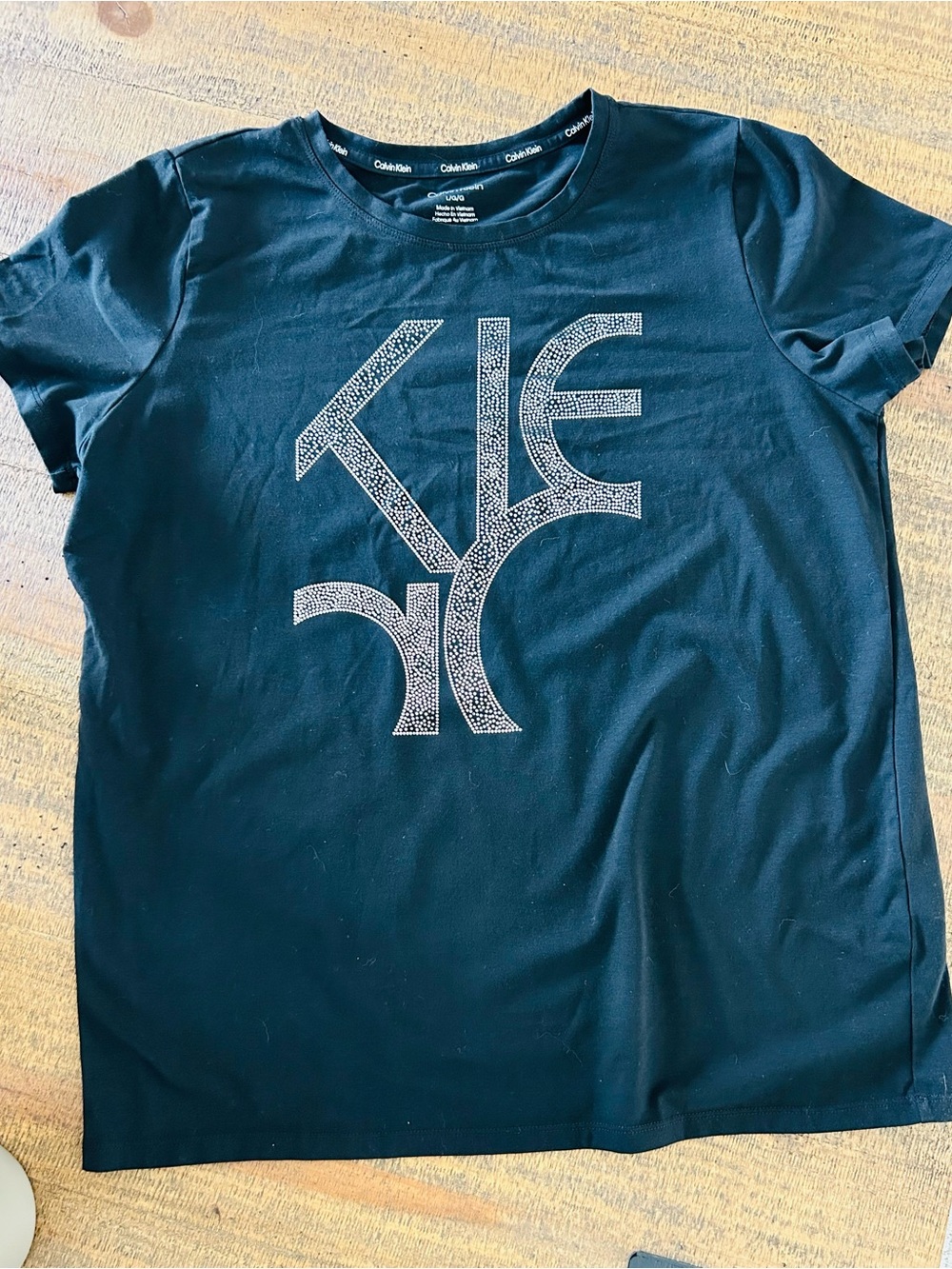 Calvin Klein Black Short-Sleeve Logo Tee with Silver Accent